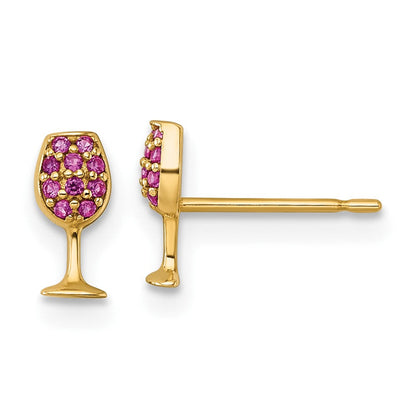 14K Gelbgold Poliert Erzeugt Rubin Wine Glas Ohrstecker