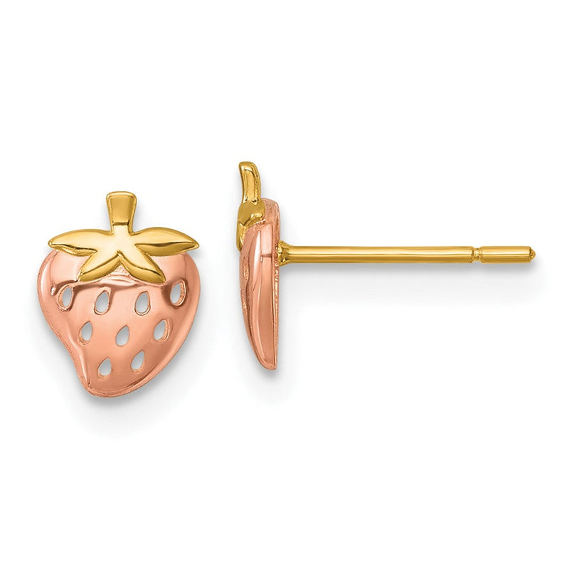 14K Gelb & Rhodium mit Rose Rhodium Poliert Strawberry Ohrstecker