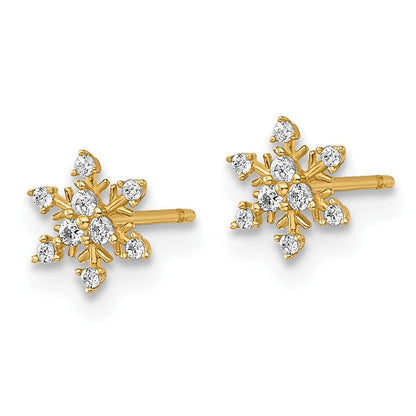 14K Gelbgold Poliert Zirkonia Schneeflocke Ohrstecker