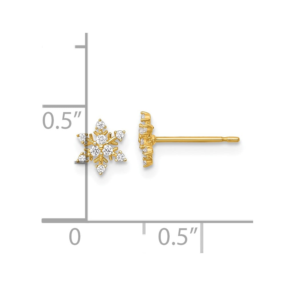 14K Gelbgold Poliert Zirkonia Schneeflocke Ohrstecker