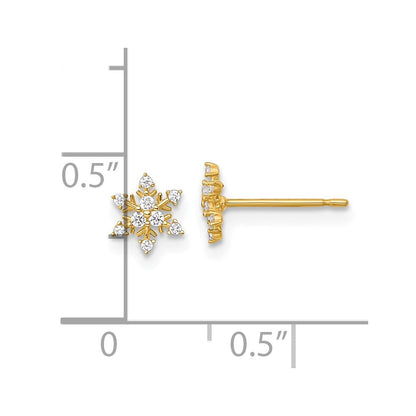 14K Gelbgold Poliert Zirkonia Schneeflocke Ohrstecker