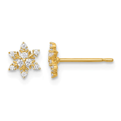 14K Gelbgold Poliert Zirkonia Schneeflocke Ohrstecker