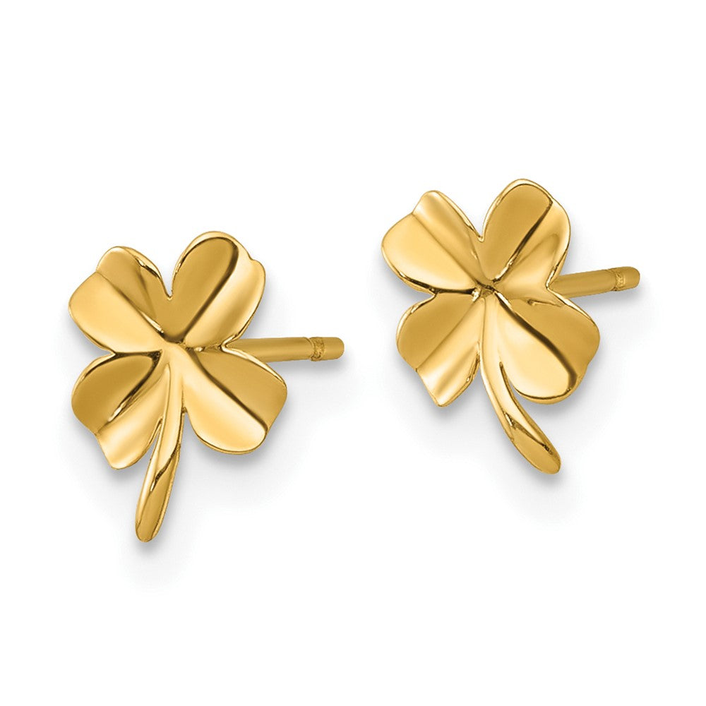 14K Gelbgold Poliert Vier Blatt Klee Ohrstecker