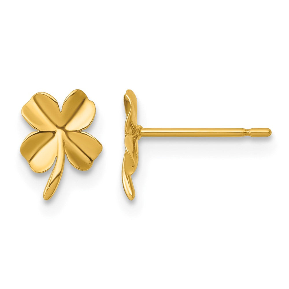 14K Gelbgold Poliert Vier Blatt Klee Ohrstecker