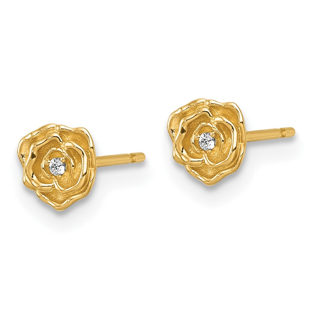 14K Gelbgold Poliert Zirkonia Rose Ohrstecker