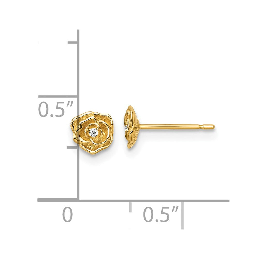 14K Gelbgold Poliert Zirkonia Rose Ohrstecker