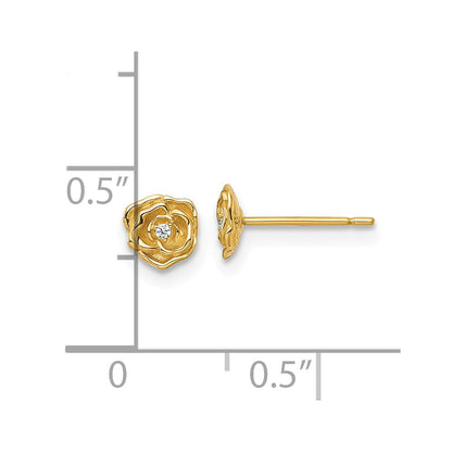 14K Gelbgold Poliert Zirkonia Rose Ohrstecker