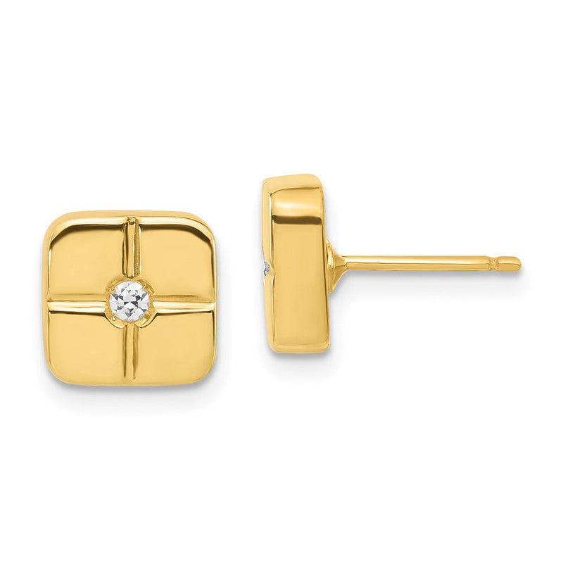 14K Gelbgold Poliert Geometric Quadratisch Zirkonia Ohrstecker