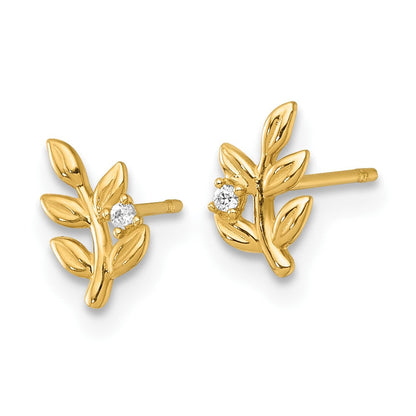 14K Gelbgold Poliert Zirkonia Blatt Ohrstecker