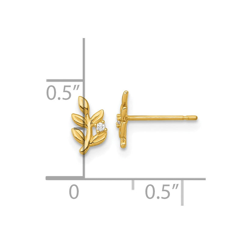 14K Gelbgold Poliert Zirkonia Blatt Ohrstecker