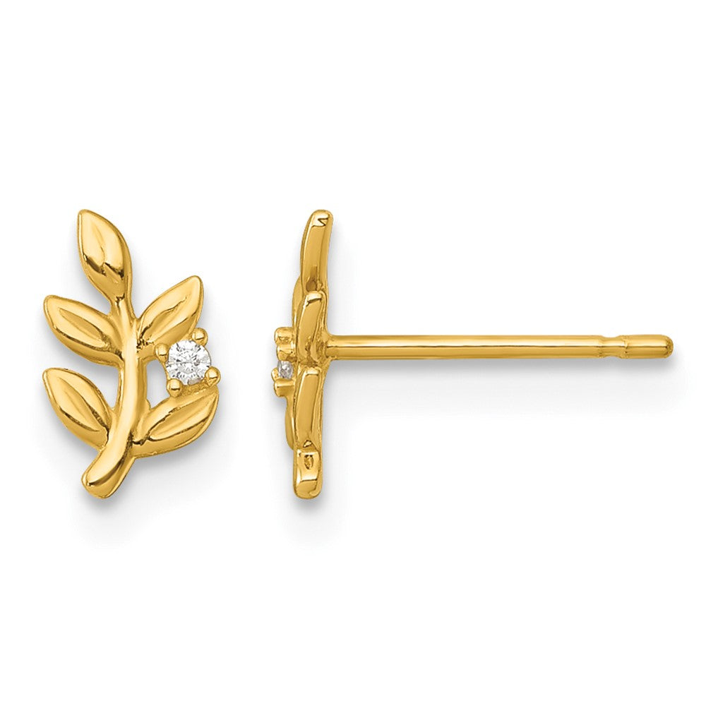 14K Gelbgold Poliert Zirkonia Blatt Ohrstecker