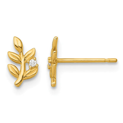14K Gelbgold Poliert Zirkonia Blatt Ohrstecker