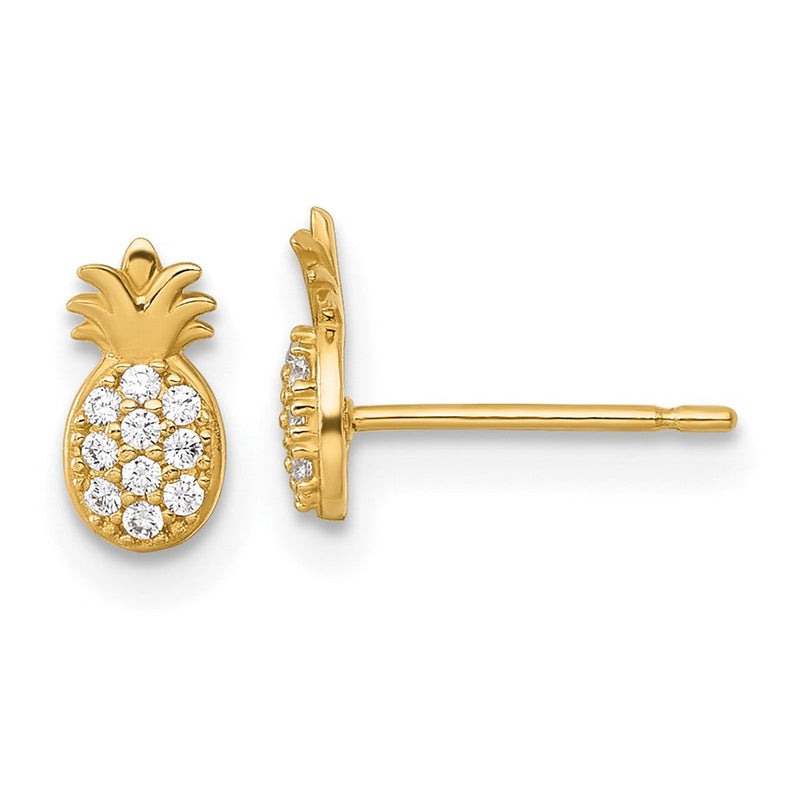 14K Gelbgold Poliert Zirkonia Pineapple Ohrstecker