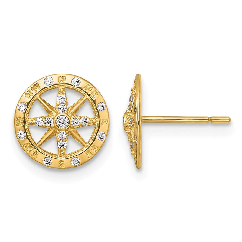 14K Gelbgold Poliert Zirkonia Kompass Ohrstecker