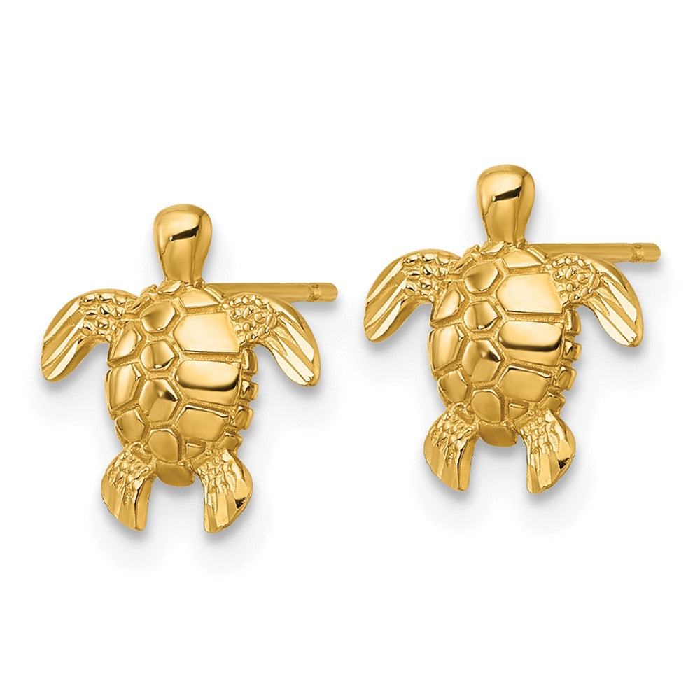 14K Gelbgold Poliert und Diamantiert Schildkröte Ohrstecker