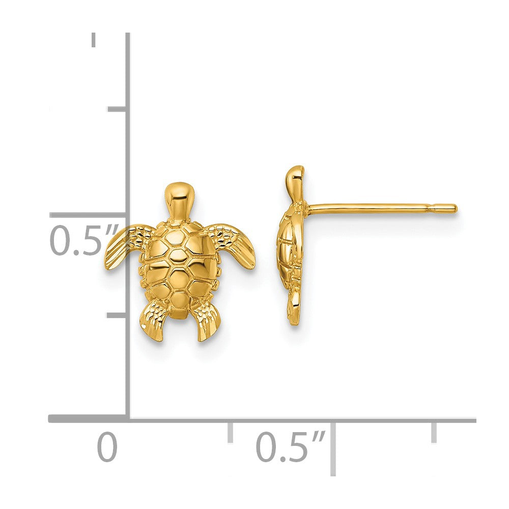 14K Gelbgold Poliert und Diamantiert Schildkröte Ohrstecker