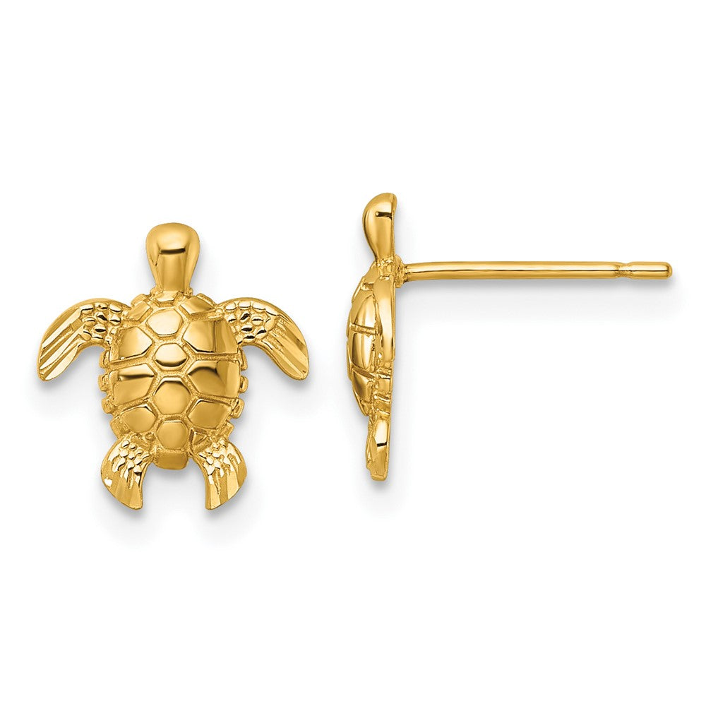 14K Gelbgold Poliert und Diamantiert Schildkröte Ohrstecker