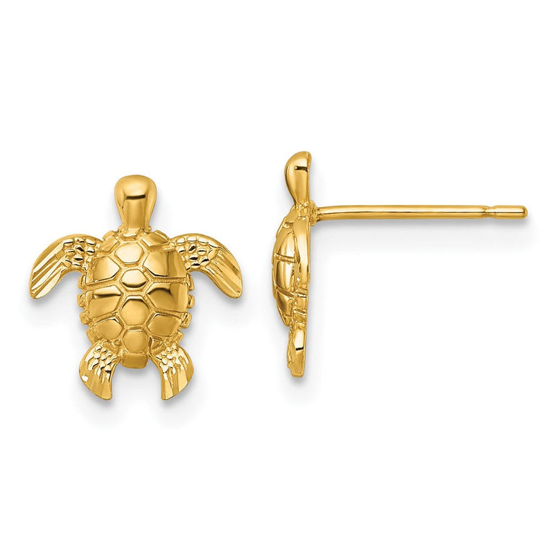14K Gelbgold Poliert und Diamantiert Schildkröte Ohrstecker
