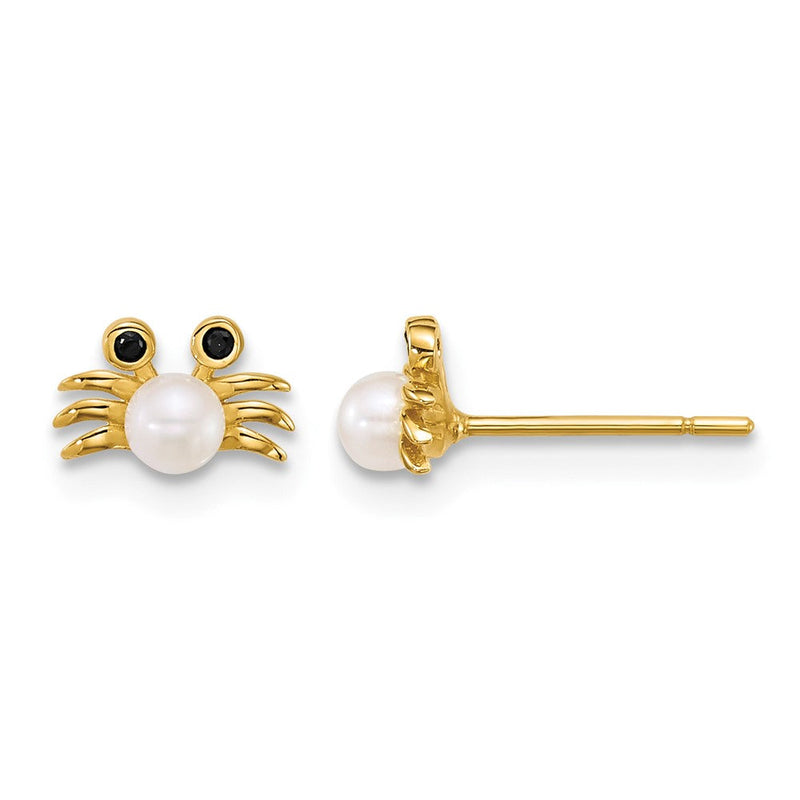14K Gelbgold Poliert Schwarz Zirkonia mit Fwc Perle Krabbe Ohrstecker