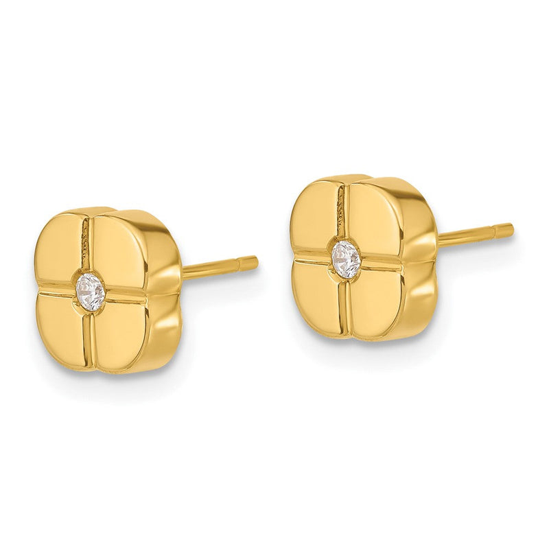 14K Gelbgold Poliert Geometric Design mit Zirkonia Ohrstecker
