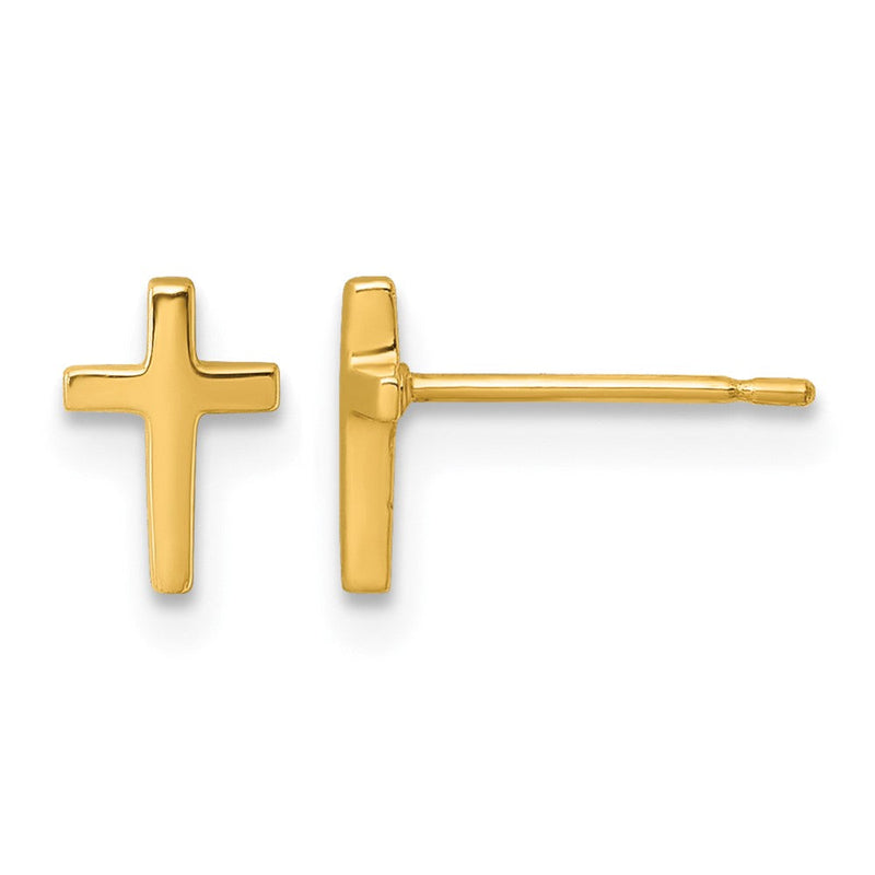 14K Gelbgold Poliert Lateinisch Kreuz Ohrstecker