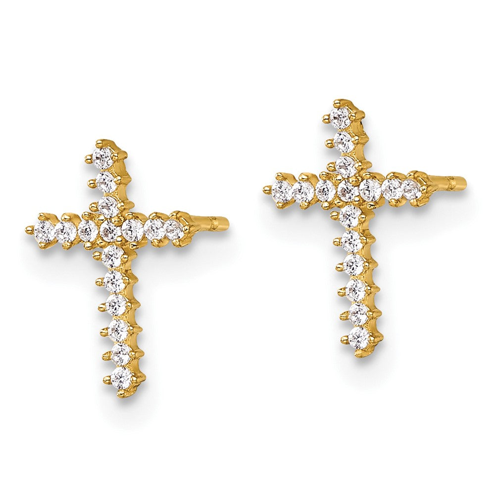 14K Gelbgold Poliert Zirkonia Kreuz Ohrstecker
