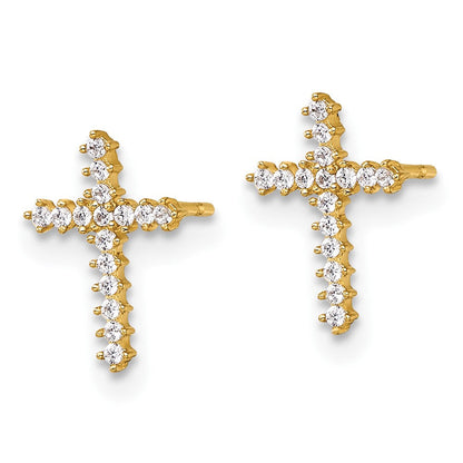 14K Gelbgold Poliert Zirkonia Kreuz Ohrstecker