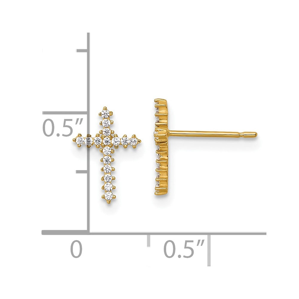 14K Gelbgold Poliert Zirkonia Kreuz Ohrstecker