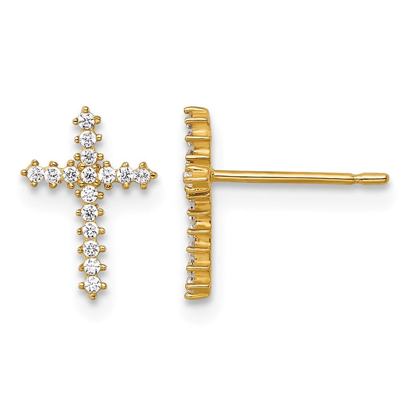 14K Gelbgold Poliert Zirkonia Kreuz Ohrstecker