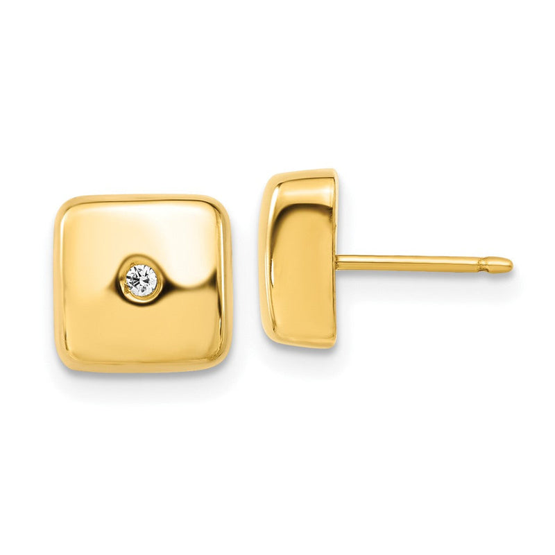 14K Gelbgold Poliert Quadratisch mit Zirkonia Ohrstecker