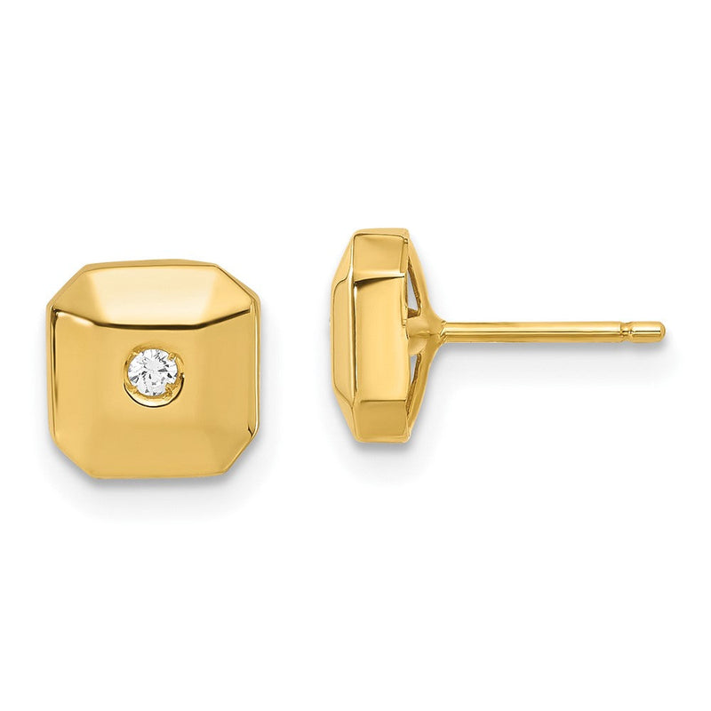 14K Gelbgold Poliert Facettiert Quadratisch mit Zirkonia Ohrstecker