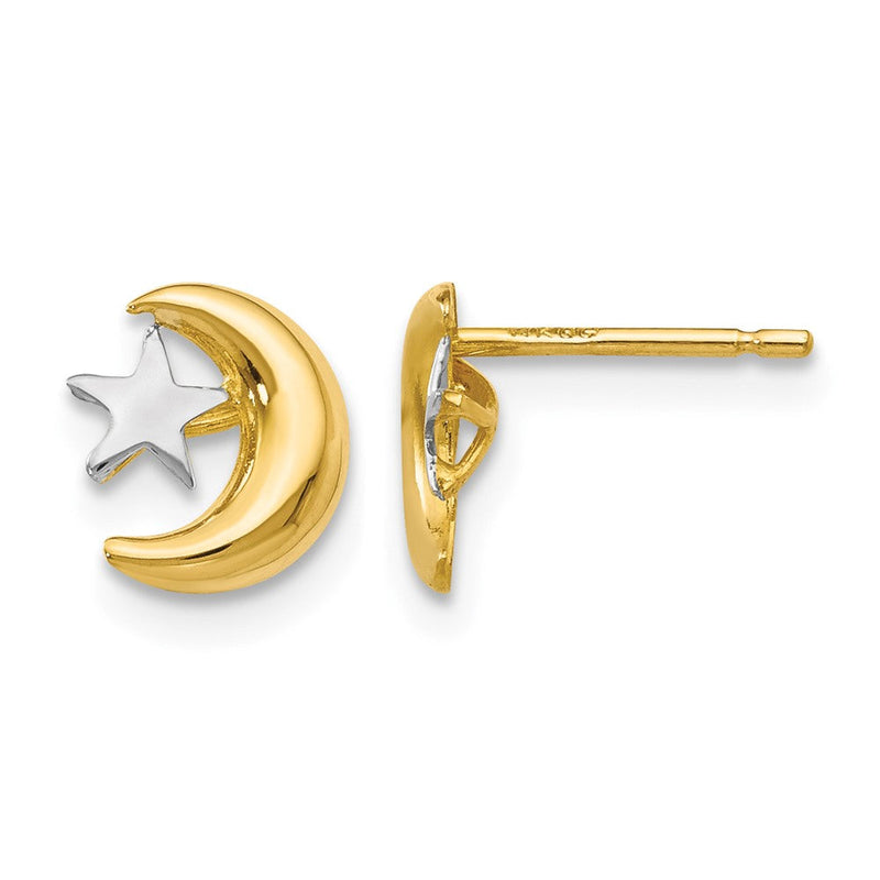 14K Gelb & Rhodium Poliert & Rhodium Mond & Stern Ohrstecker