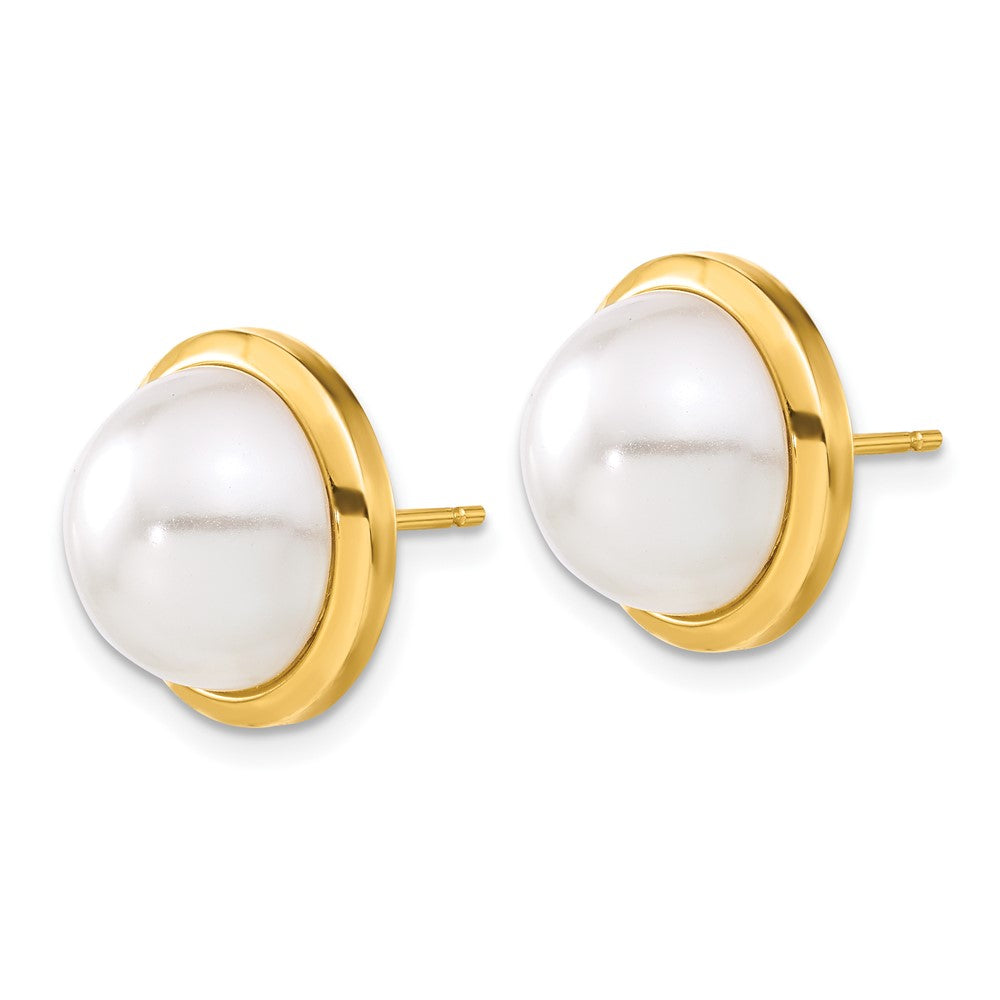 14K Gelbgold Ohrstecker mit simulierten Perlen im Knopfdesign