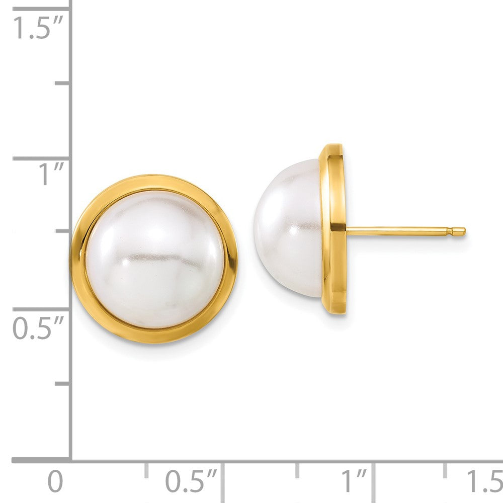 14K Gelbgold Ohrstecker mit simulierten Perlen im Knopfdesign