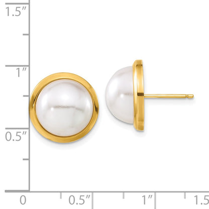 14K Gelbgold Ohrstecker mit simulierten Perlen im Knopfdesign