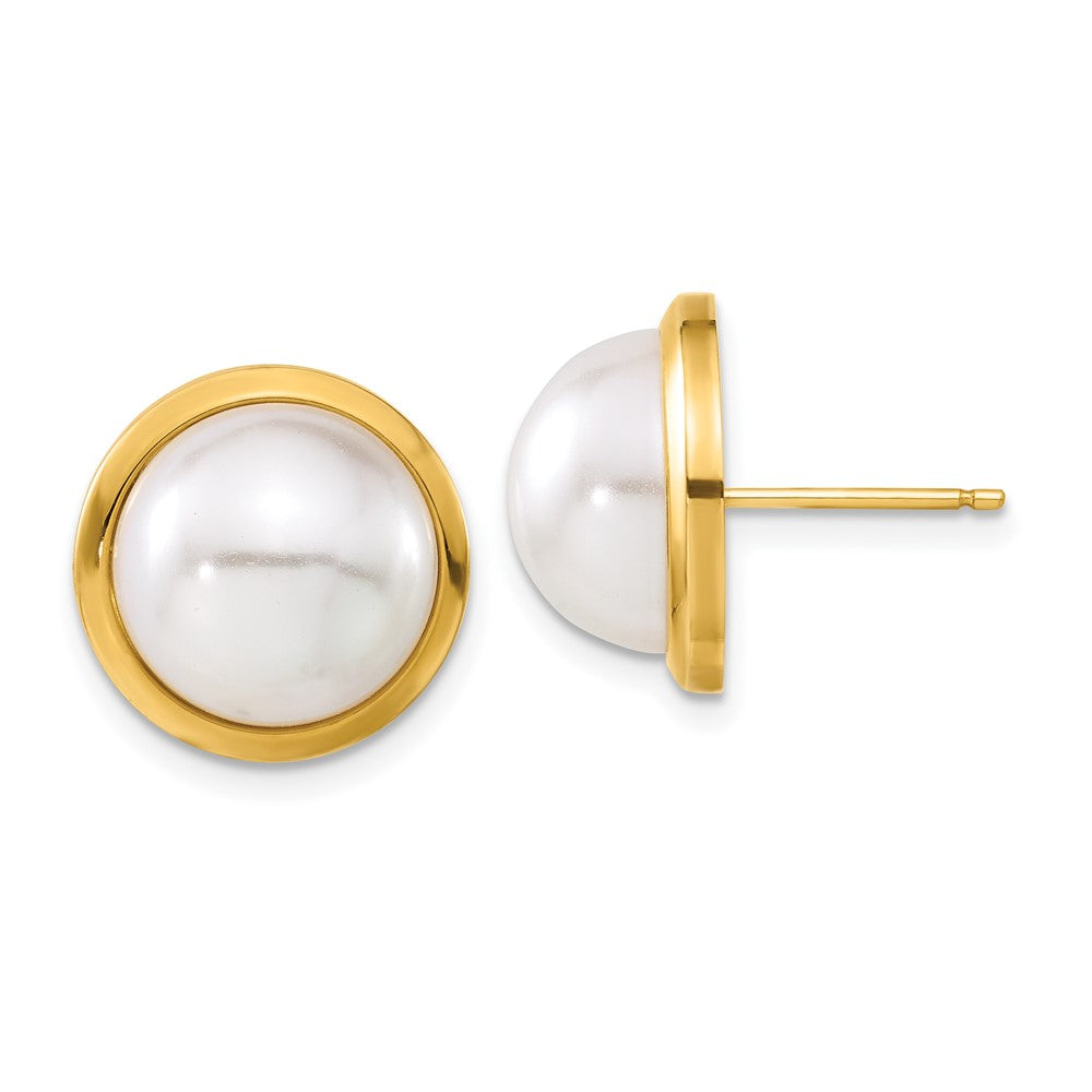 14K Gelbgold Ohrstecker mit simulierten Perlen im Knopfdesign