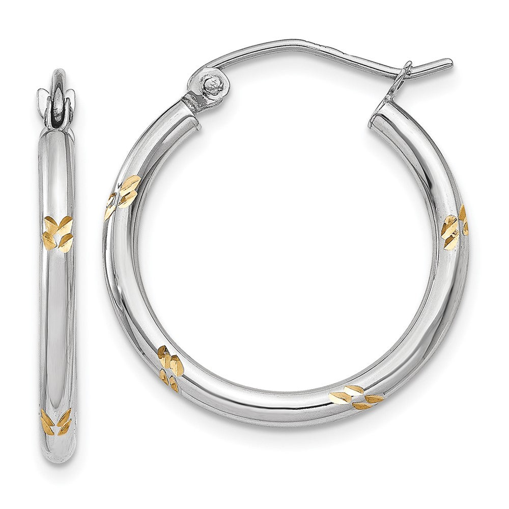 14K Weißgold und Gelb Rhodium Diamantiert Creolen