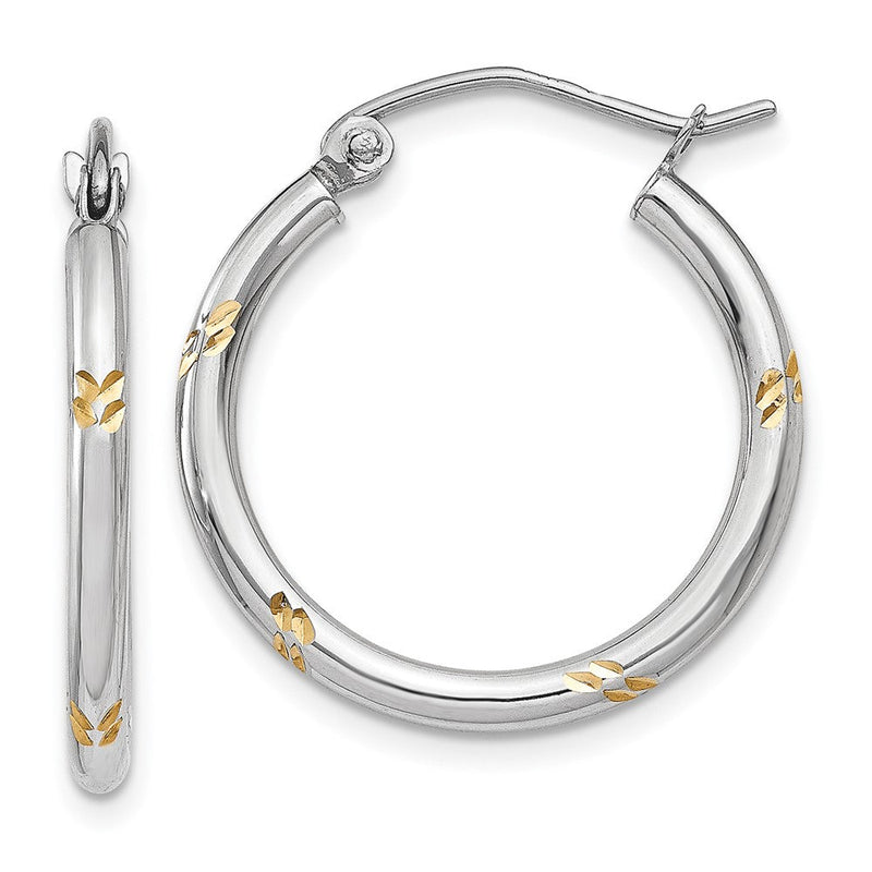 14K Weißgold und Gelb Rhodium Diamantiert Creolen