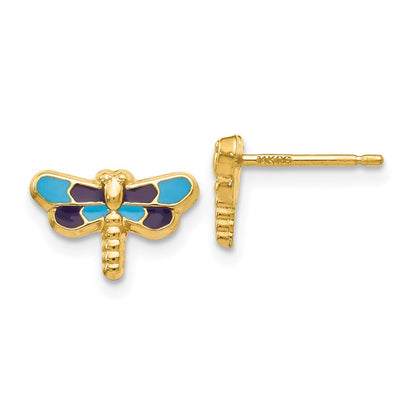 14K Gelbgold Emailliert Libelle Ohrringe