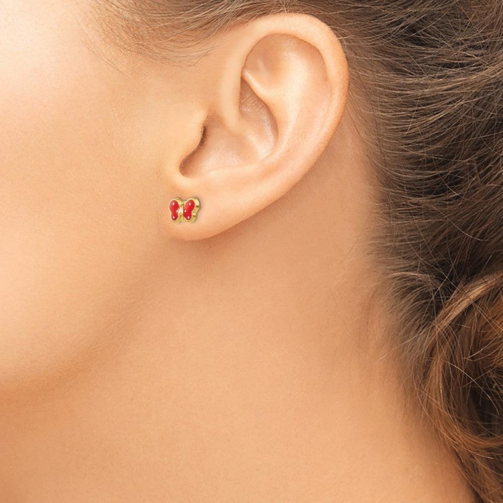 14K Gelbgold Emailliert Schmetterling Ohrringe
