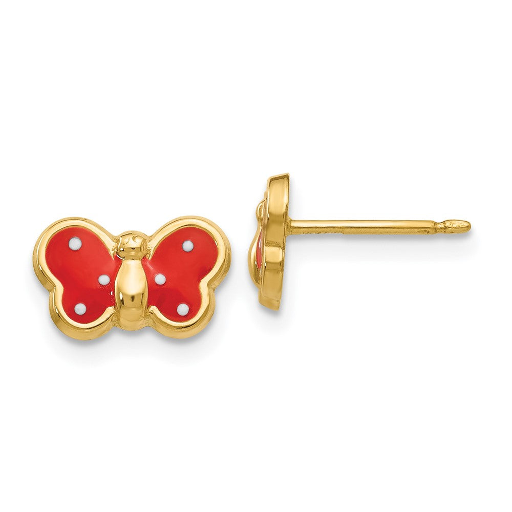 14K Gelbgold Emailliert Schmetterling Ohrringe