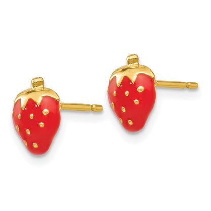 14K Gelbgold Emailliert Strawberry Ohrringe