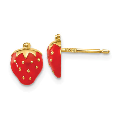 14K Gelbgold Emailliert Strawberry Ohrringe
