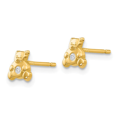14K Gelbgold Bär mit Zirkonia Ohrringe