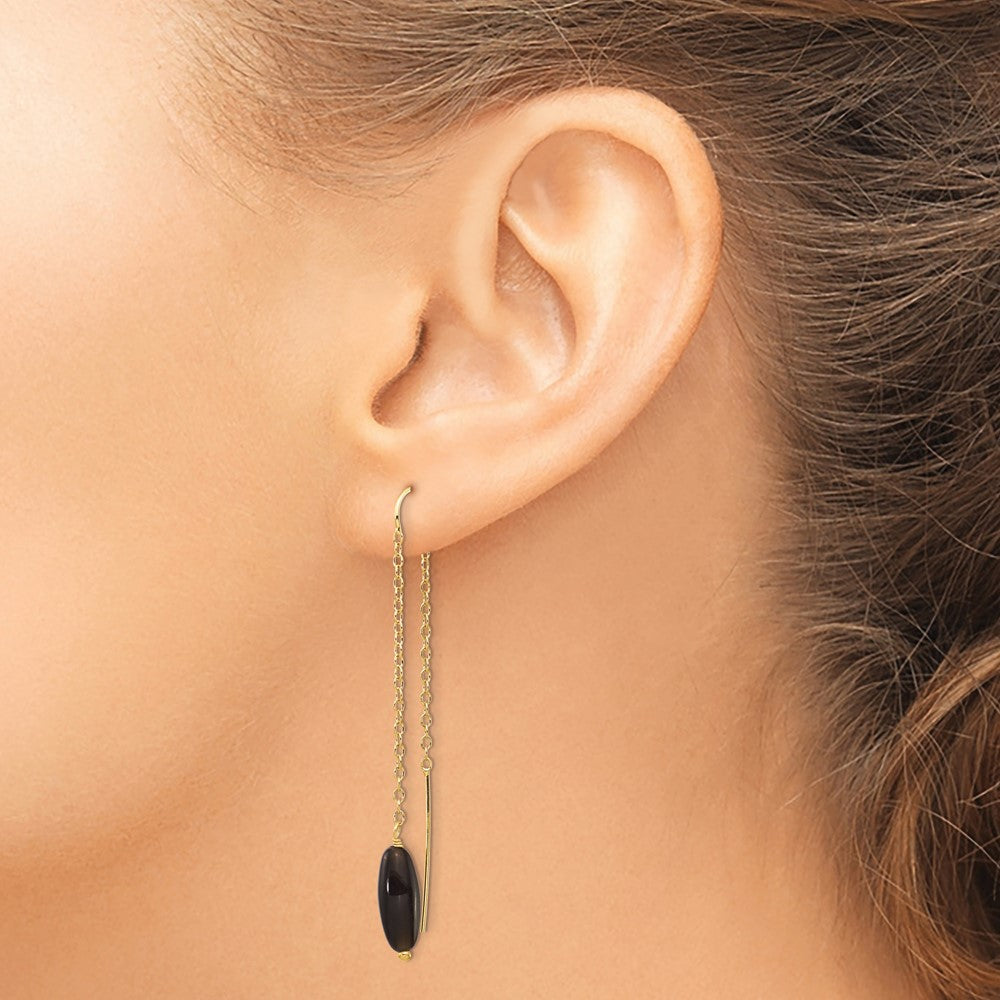 14K Gelbgold Onyx-Ohrhänger mit U-förmigem Durchzieher
