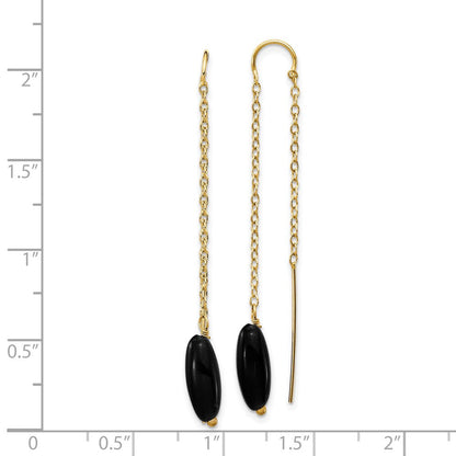 14K Gelbgold Onyx-Ohrhänger mit U-förmigem Durchzieher
