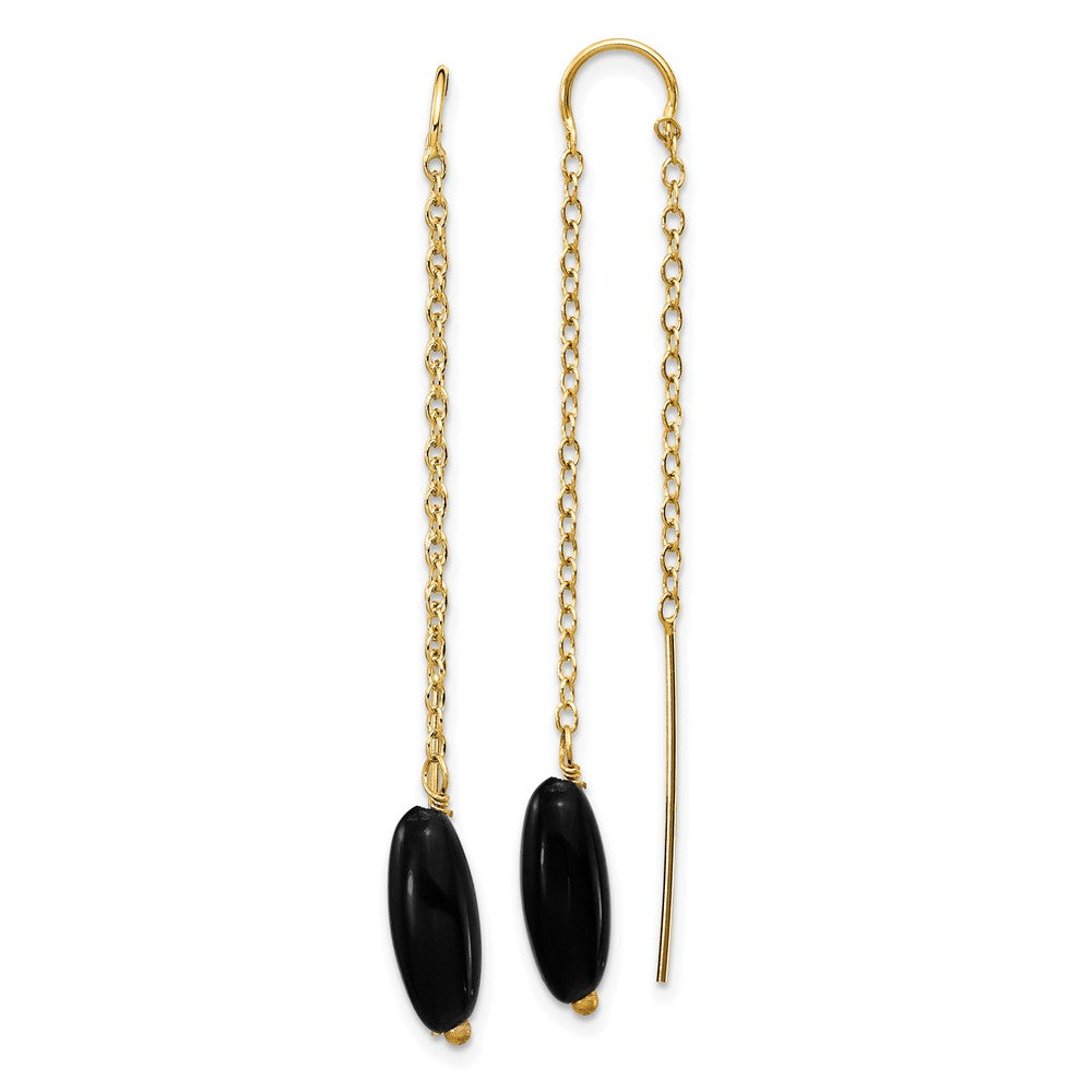 14K Gelbgold Onyx-Ohrhänger mit U-förmigem Durchzieher