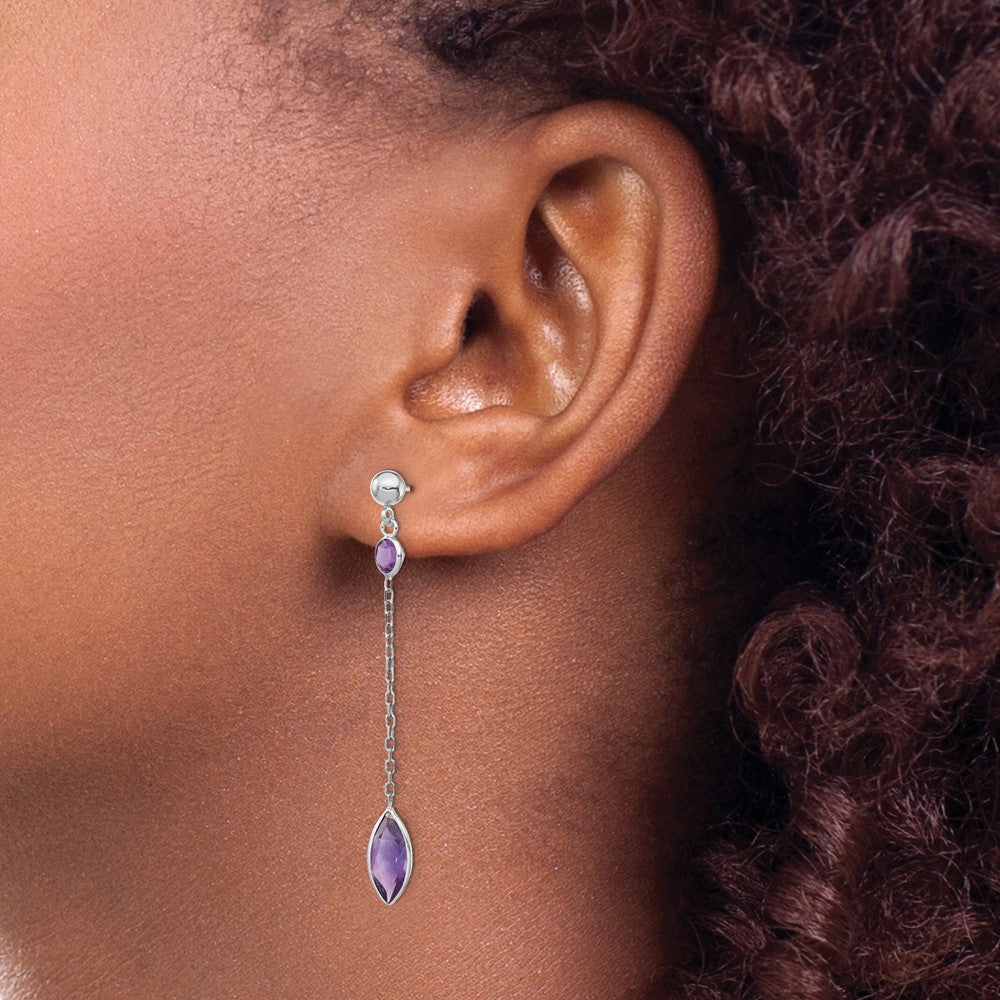 14K Weißgold Amethyst Ohrhänger mit Stecker