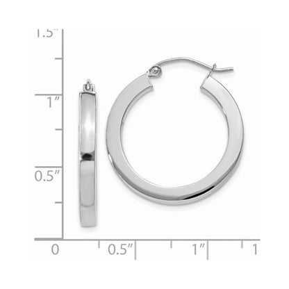 14K Weißgold 3mm Poliert Quadratisch Röhre Creolen