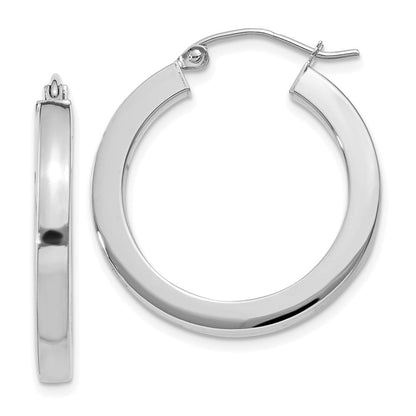 14K Weißgold 3mm Poliert Quadratisch Röhre Creolen